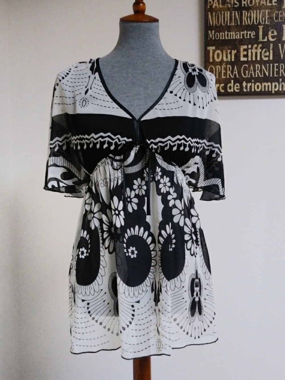 Vintage Y2K Miss Bisou Psychedelic Flutter Sleeve Blouse Small - Picture 5 of 5